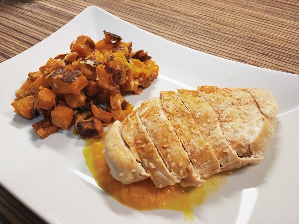 Perfect Chicken Breast With Roasted Sweet Potatoes